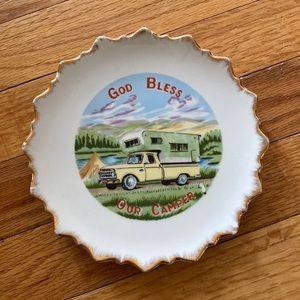 vintage God Bless Our Camper decorative plate